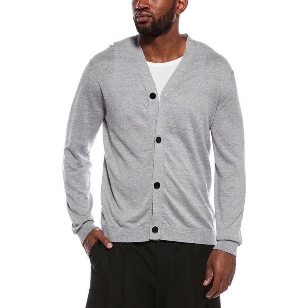 Theory Mens  Larus Corduroy Pacific Linen-Blend Cardigan, Gray